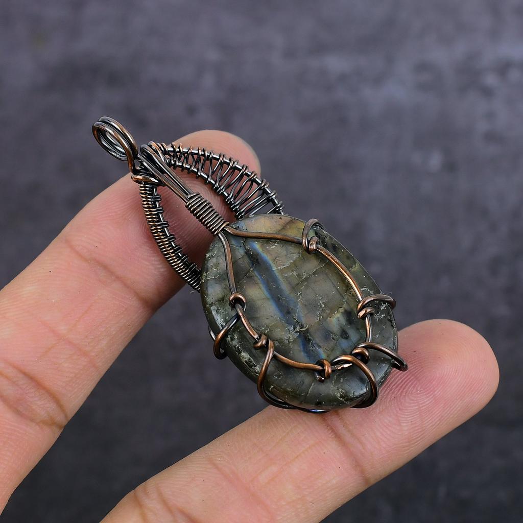 Labradorite Gemstone Handmade Copper Wire Wrap Jewelry Pendant 2.36" j3m07