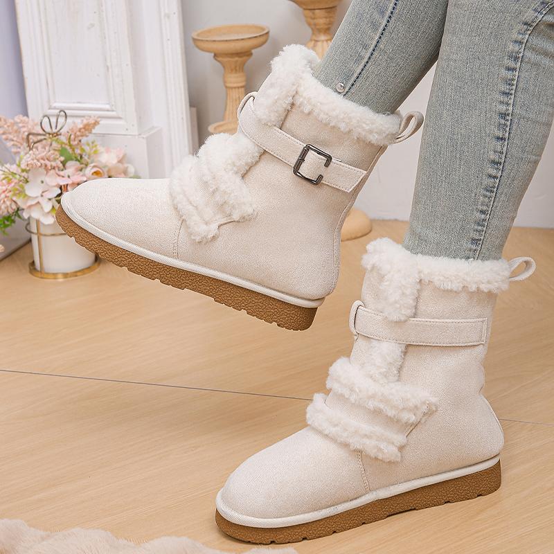 Fur Flats Women Snow Ankle Boots Suede Short Plush Designer New Cotton Shoes 2025 Trend Warm Cozy Casual Winter Botas De Mujer