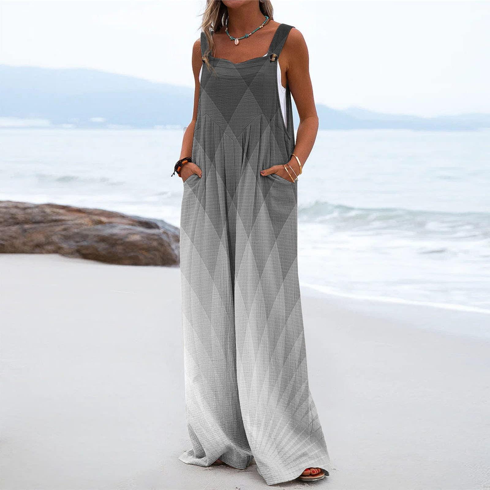 

Женский цельный комбинезон на пуговицах, повседневные свободные комбинезоны без рукавов с карманами L серый