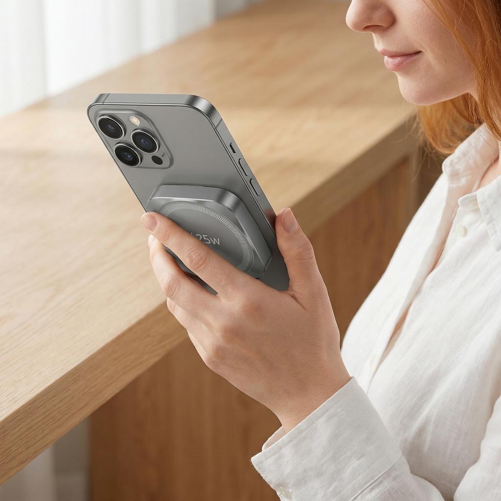 25W Taschen-Magnetischer Kabelloser Ladegerät für iPhone 16 /17 Typ-C Ladeadapter mit Einziehbarem Kabel CE RoHS FCC Zertifiziert