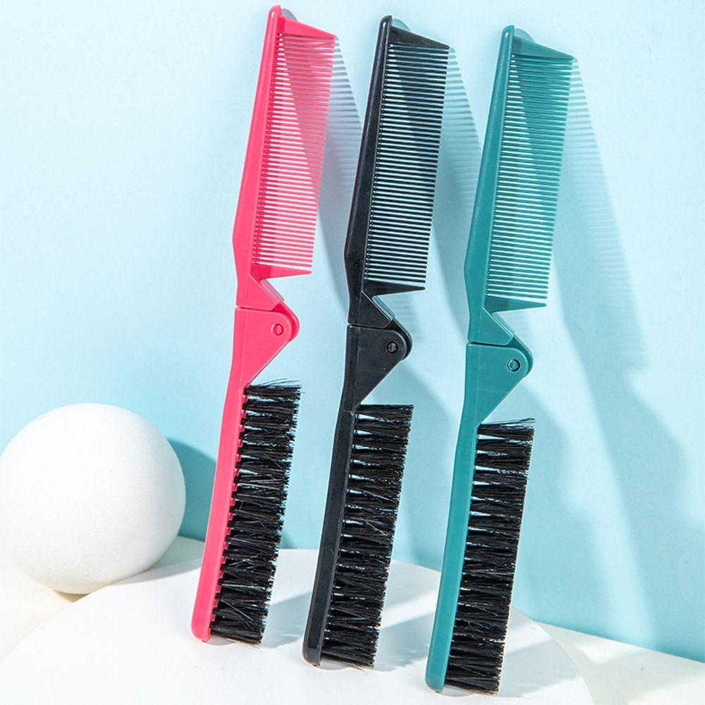 

Black Foldable Massage Hair Comb Anti-Static Beard Styling Brush Travel Hair Comb Brush Women/Men рожевий