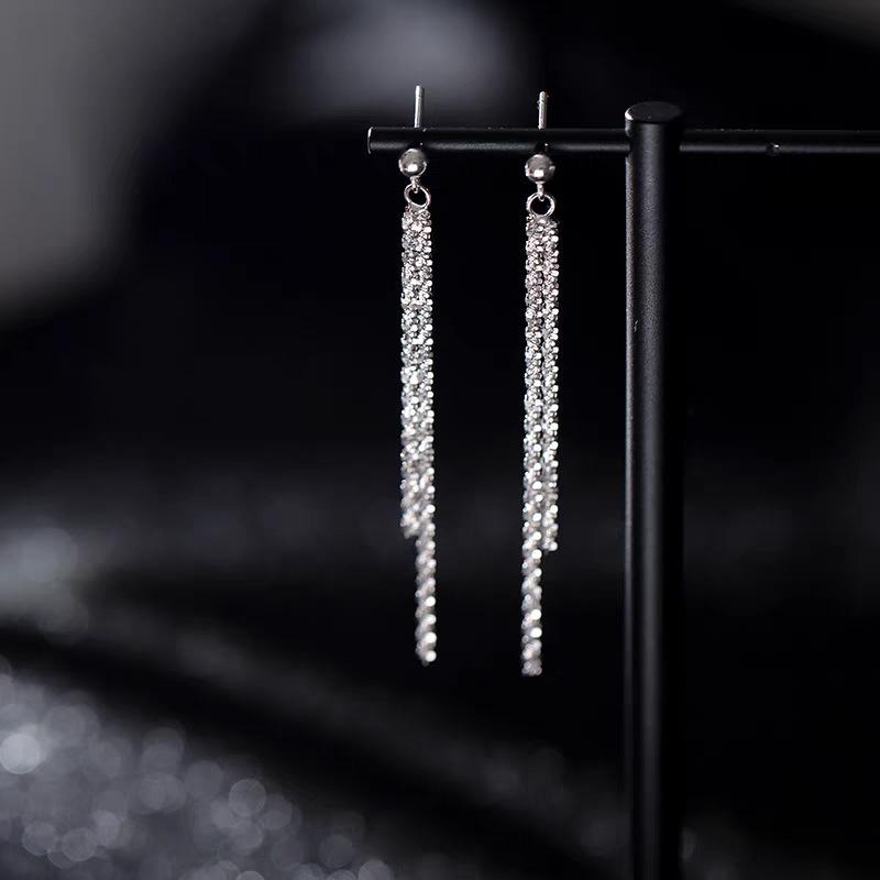 Elegant Starry Tassel Stud Earrings, S925 Sterling Silver for Women 925 Silver белого золота