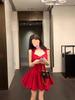 Elegant French Rose Bow Knot Dress - Slimming Waist, Summer Short Skirt for Special Occasions