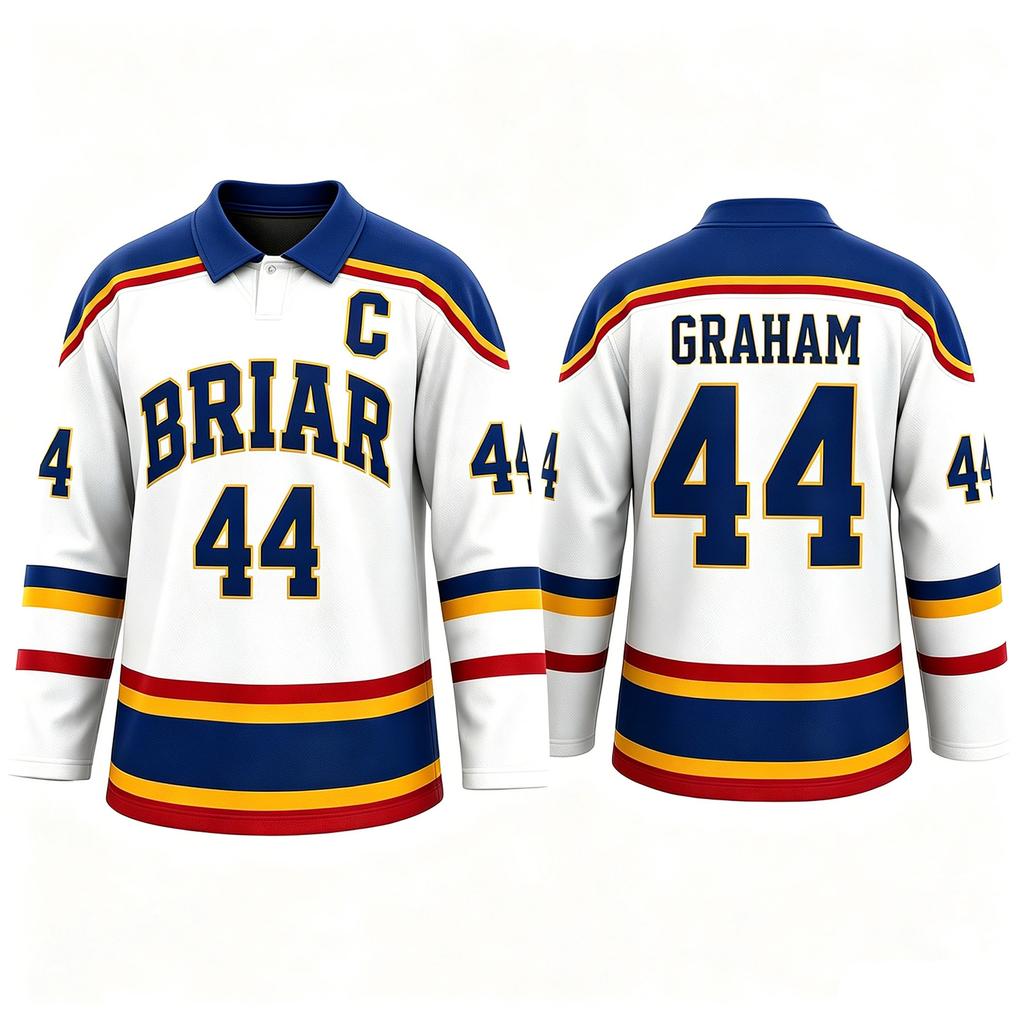 Men's Long Sleeve Ice Hockey Jersey Mesh Fabric Printed Number and Letter Design Classic Fit Polo Collar Sports Shirt
