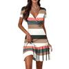 Women's Casual Fashion V-Neck Short Sleeve Patchwork Stripe Print Dresses