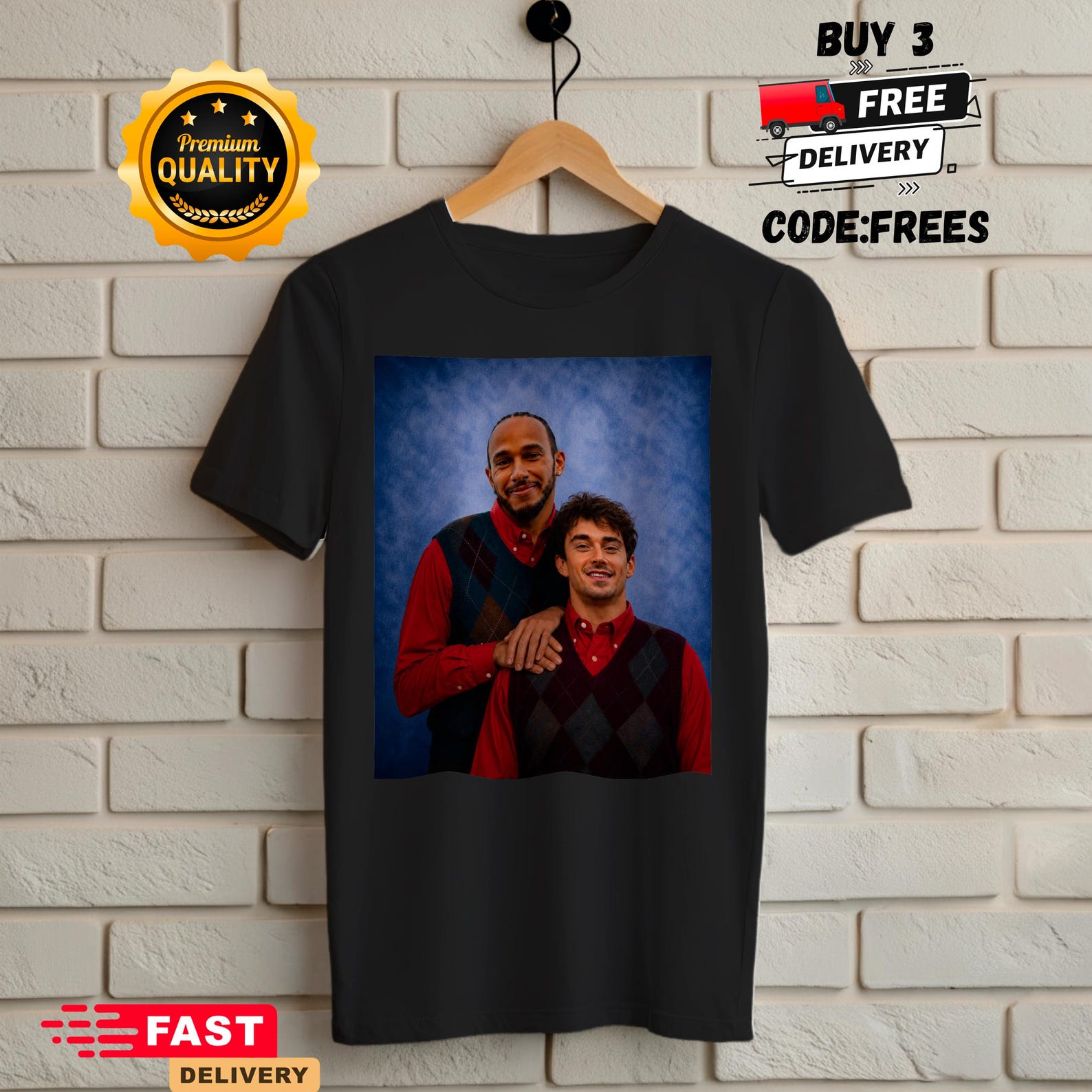 Lewis Hamilton and Charles Leclerc Shirt, Funny 1990s School Photo Shirt Funny F1 Driver Retro Portrait Tee, Formula Racing Fan Gift T-Shirt L
