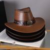Pu Leather Cowboy Hat Lightweight Vintage Fedora Hat Wide Brim Sun Hat Adjustable For Themed Parties Hiking Music Festivals