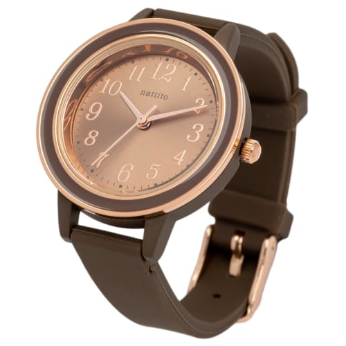 Fieldwork Women's Analog Watch with Silicone Strap and Inner Ring, Pink Gold, Zille Brown, JN038-4