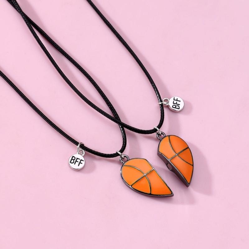2Pieces Pendant Necklaces Basketball Shaped Pendant Necklaces Jewelry Alloy Material Birthday Gift for Women Men Girls