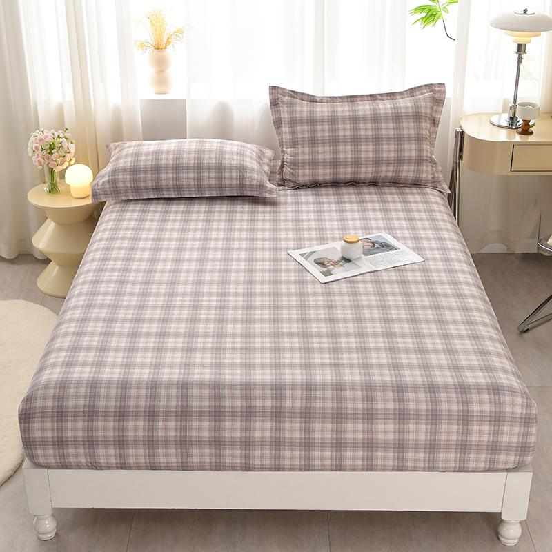 Washed Cotton Fitted Sheet featuring Elastic Bands Non Slip Adjustable Mattress Cover Printed  Pure Cotton  designed for Double King Queen