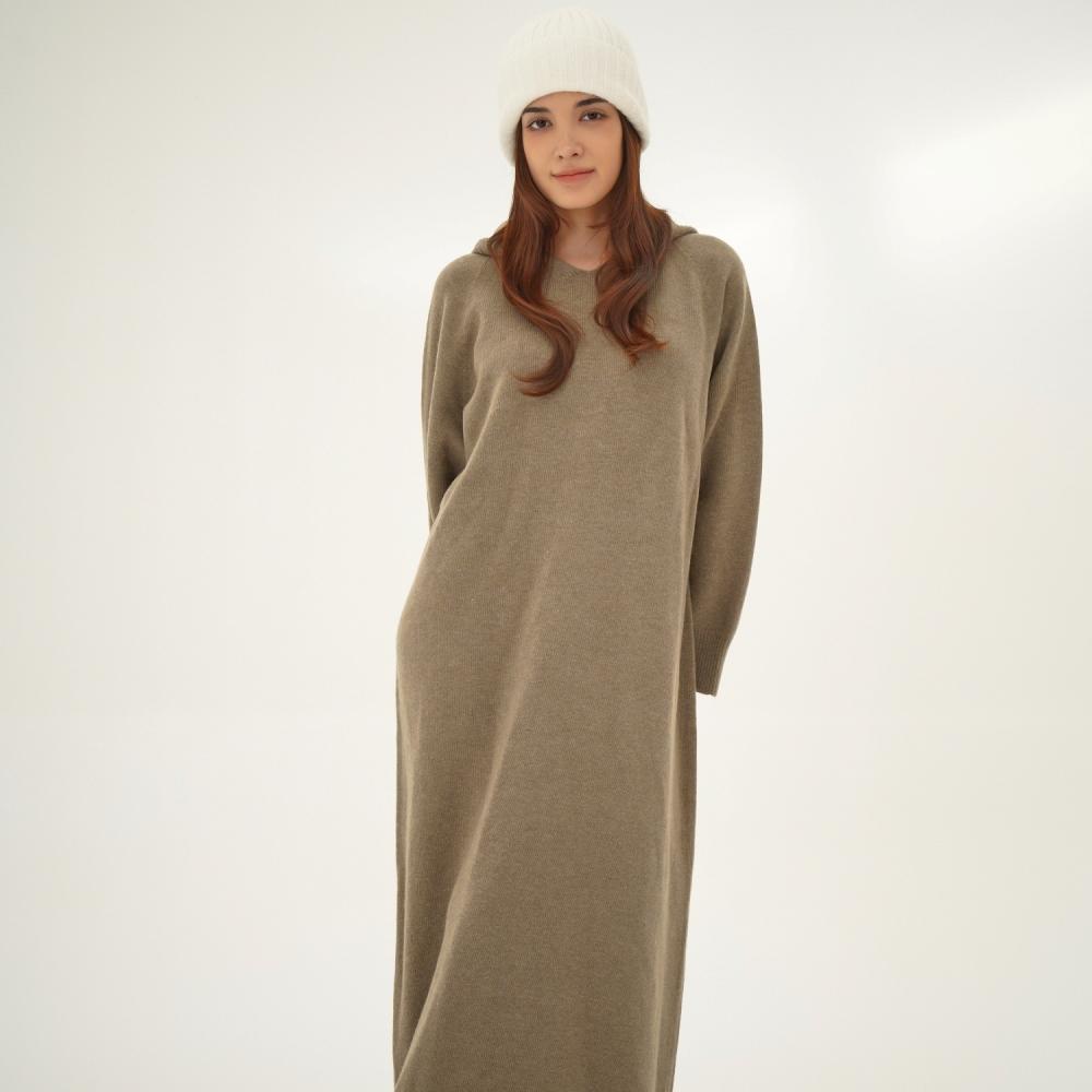 ACUD Hoodie Knit Long Dress_D.Beige