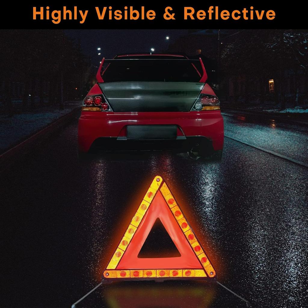FLK Tech Warning Triangles Safety Triangle Emergency Kit Foldable Reflective Triangles with Base Roadside Triangle Kit with Case for Vehicles