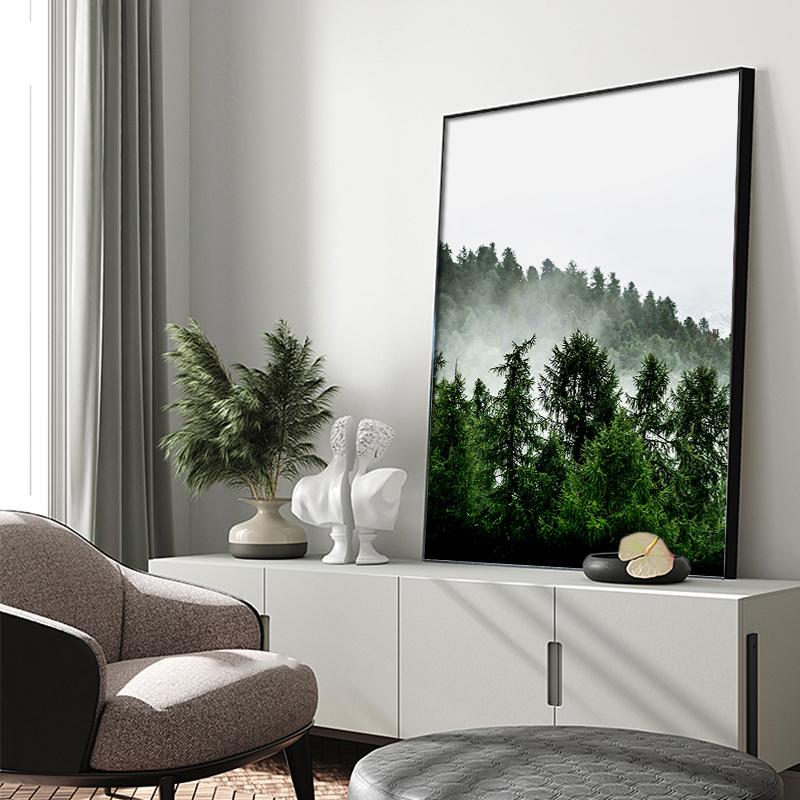 Green Forest Poster Snow Mountain Picture Art Nature Landscape Wall Painting Nordic Style Canvas Print Artwork Home Decoration
