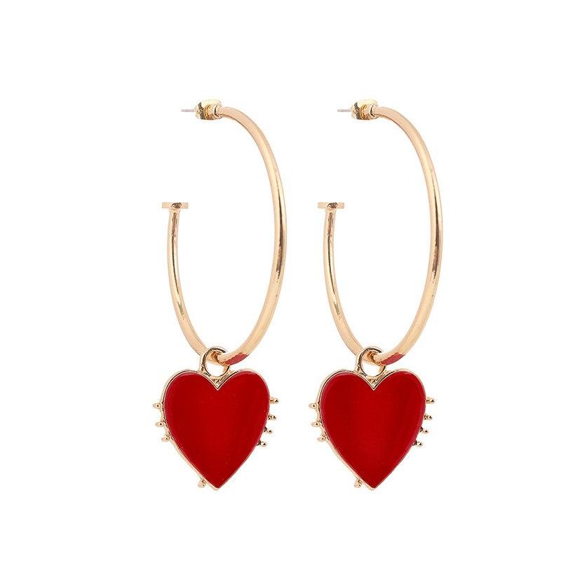 Fashion Red Love Heart Big Hoop Earrings For Women Gold Color Hoops Earings Circle Ear Rings Vintage Jewelry