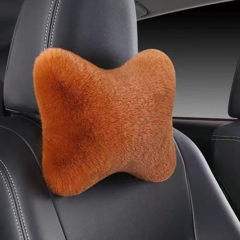 Car Headrest Ergonomic Driver Support Headrest Soft Imitation Rabbit Plush Lumbar Pillow Comfort Cushion for Winter Season