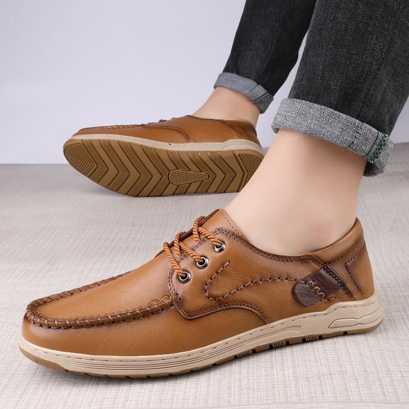 8767 Men'S Shoes Tooling Leather Shoes Outdoor Stitching Casual Shoes Spring Low-Top Lace-Up First-Layer Cowhide Surface Single Shoes