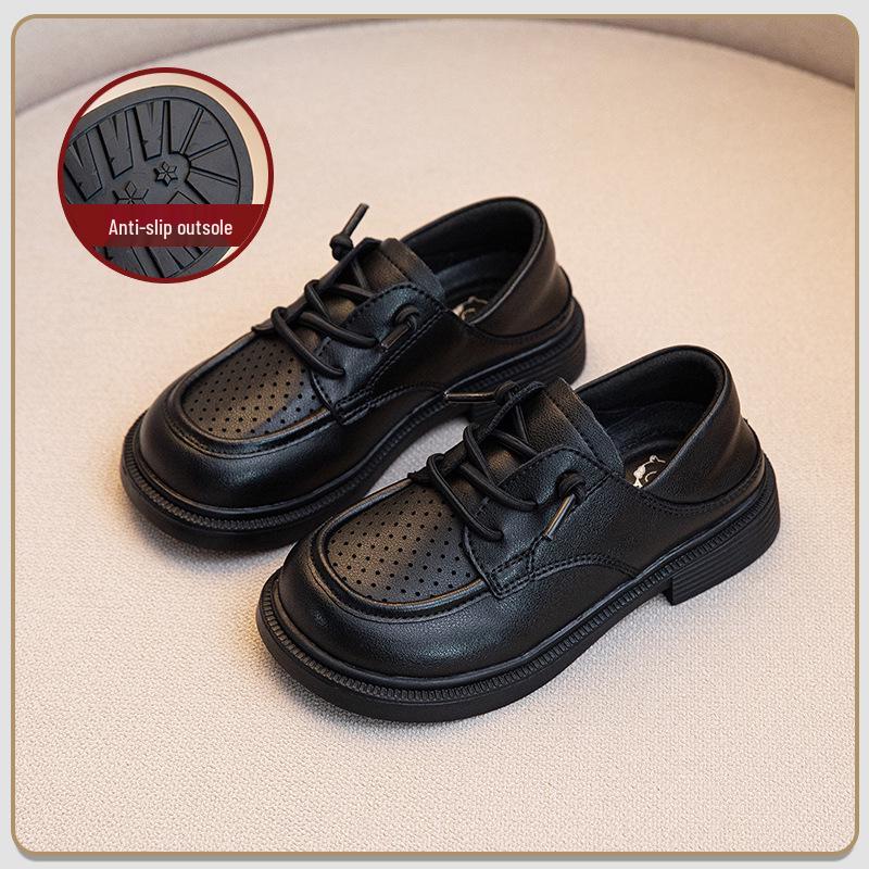 Boys' Black & White Leather Spring/Autumn Shoes - British Style with Soft Sole