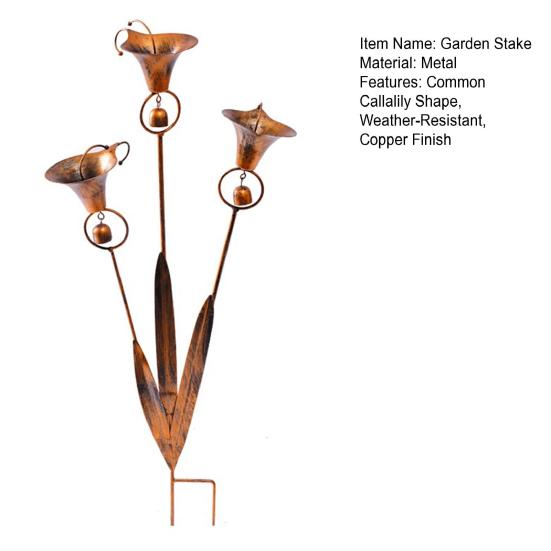Garden Stake with Bells Soft Wind Chime Common Callalily Design Flamed Copper Finish Weather-Resistant Metal Garden Stake Outdoor