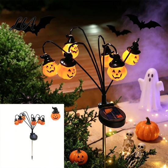 Festive Yard Lawn Decor Halloween Solar Garden Lights, Decorative Ghost Pumpkin Witch Hat String Landscape Lighting for Walkway IP54 Waterproof