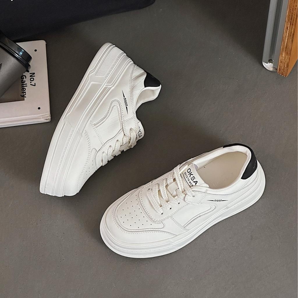 Leather platform white shoes women's 2025 autumn new versatile casual sports board shoes heightening soft-soled bread shoes