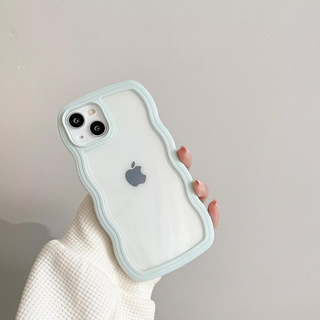 Fashion Transparent Curly Wave Case for iPhone 16 11 12 13 14 15 Pro Max 8 Plus X XR XS Shockproof Bumper Cover Capa Aesthetic