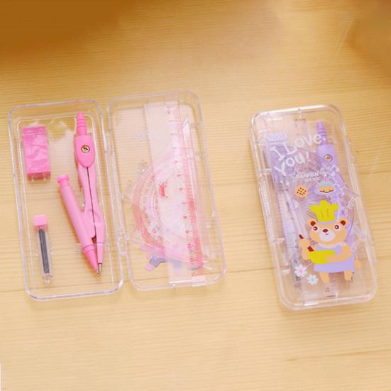7Pcs/Set Compass Kit with Protractor Ruler Lead Eraser Storage Box Math Drafting Drawing Compass Geometry Tool Students School Office Supplies