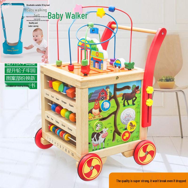 Wooden Toddler Push Walker Car with Adjustable Speed - Multifunctional Educational Toy