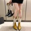 Fashion Retro Pointed Toe Women's Boots Block Heel 2025 Summer New Embroidered Mid-leg Boots