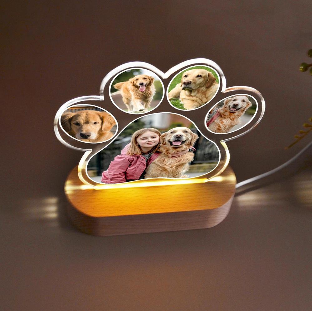 Personalized Dog Paw LED Light Frame Multi Photo Pet Picture Frame with Soft Warm Glow Unique Keepsake Gift for Dog Lover