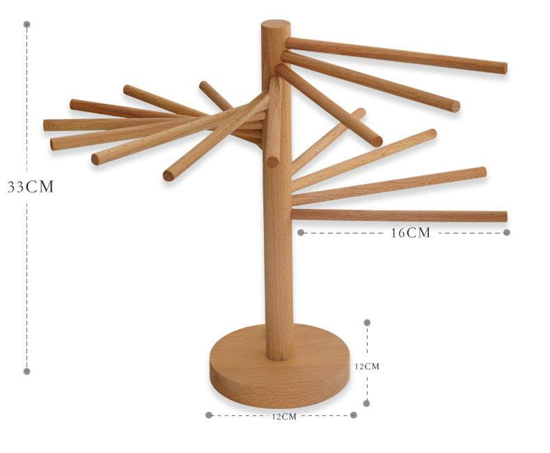 Porta Essiccazione e Conservazione Noodles in Legno Pieghevole Rotante per Piani Cucina