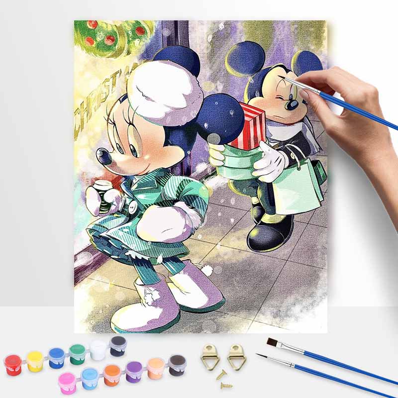 Disney Digital Oil Painting Mickey and Minnie Christmas Shopping Art Handmade Diy Gift Home Decoration