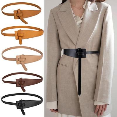Knot Pu Leather Belts for Women Soft Knotted Strap Belt Long Dress Accessories Lady Waistbands