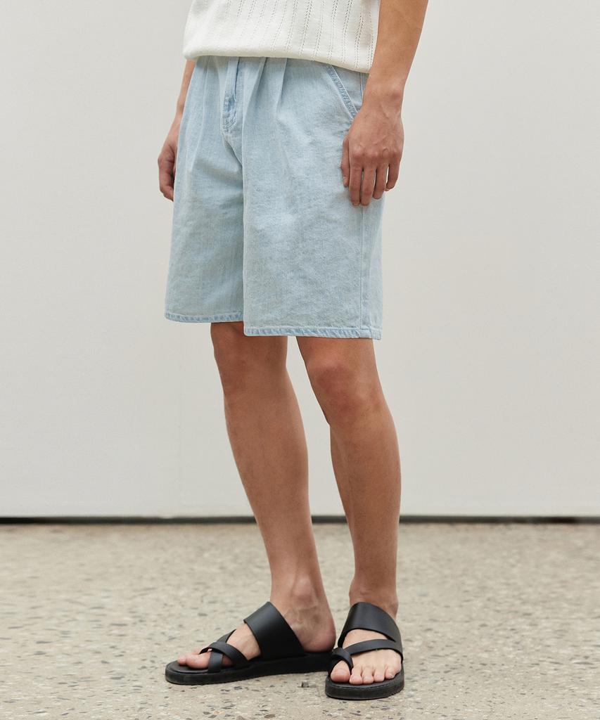 DECET [Summer Linen-Like] Linen Like 2Pleats Shorts Dcpt006Lightblue