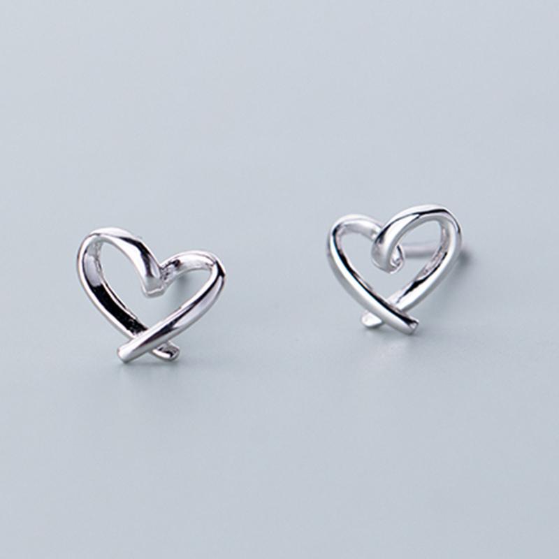 Genuine 925 Silver Heart Stud Earrings for Women Cute Small Earrings for Lover Girls
