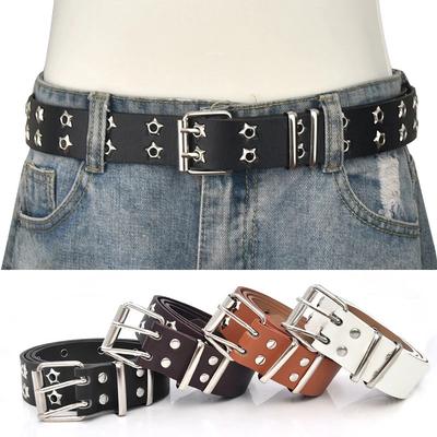 Star Eye Rivet Belt Goth Style Double Pin Buckle Man Woman Fashion Casual Puck Style Pu Leather Waistband Jeans Accessories Belt