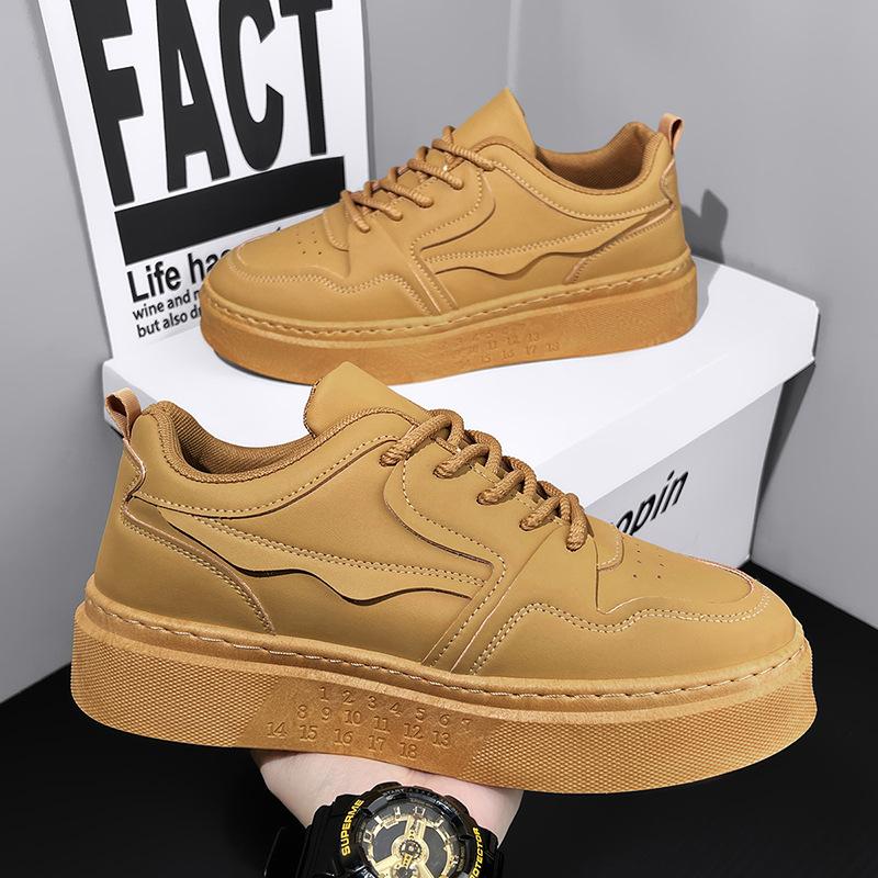 Spring and autumn sports and leisure board shoes leather shoes lightweight soft sole waterproof black solid color trendy shoes low top