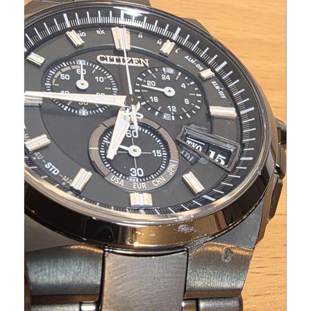Used Rare All Black, New Battery, Attesa Chronograph, Radio Solar