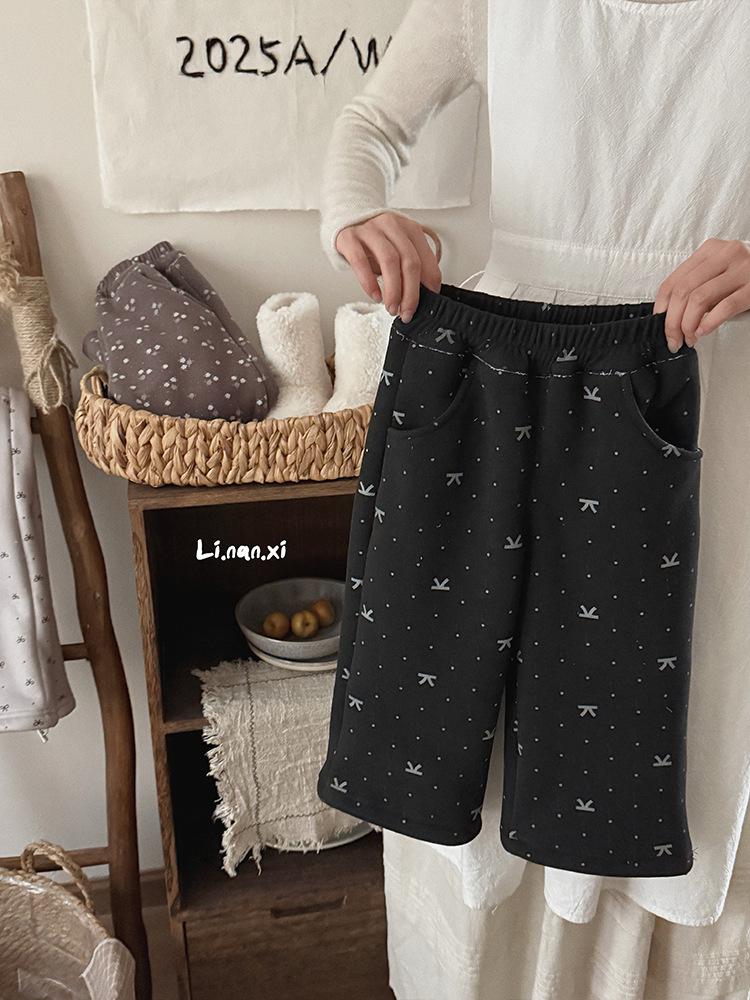 

88351 Floral Winter Fleece Pants for Kids - Thickened, Elastic Waist, Drawstring, Mori Girl Style