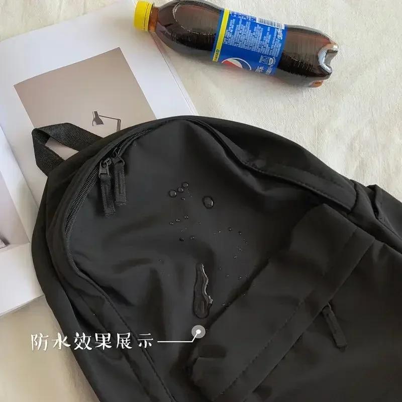 Mochilas Mujer Mochila Negra Sólida de Gran Capacidad Mochila Trendy Harajuku Casual Cremallera Bolsa Impermeable Estudiantes Estilo Japonés Mochila