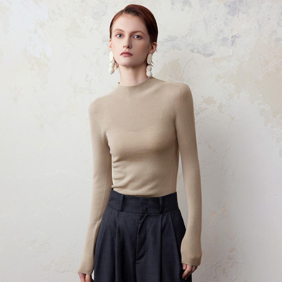 Women's Solid Color Mock Neck Long Sleeve Knit Top Slim Fit Base Layer