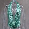 Été Décolleté en V Profond Pailleté Bretelles Halter Sexy Halter Style Vacances Gilet