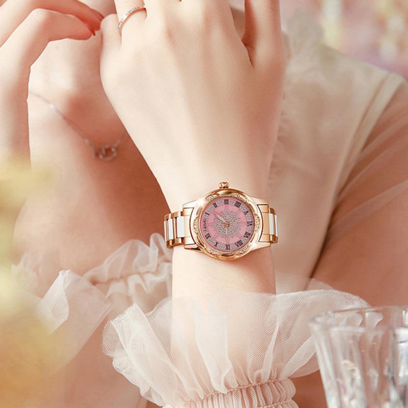 Women Quartz Watch Rhinestone Camellia Wrist Watches for Female Clock