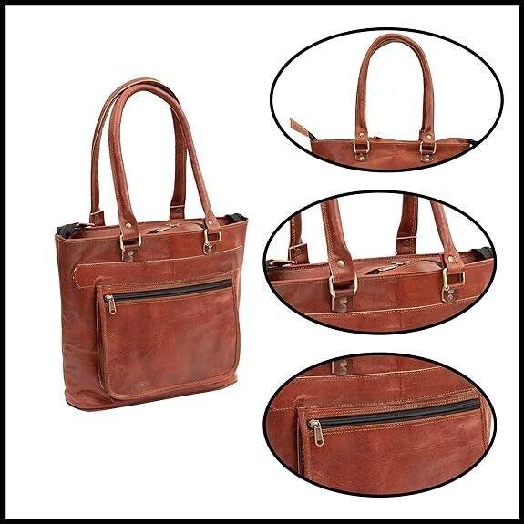Vintage Genuine Leather Tote Bag Handbag Shopper Purse Shoulder Bags Women
