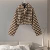 Karomuster Kurze Jacke Shorts Anzüge Damen Vintage Stehkragen Langarm Reißverschluss Mäntel Mit High Waist Shorts Street Damen Outfits