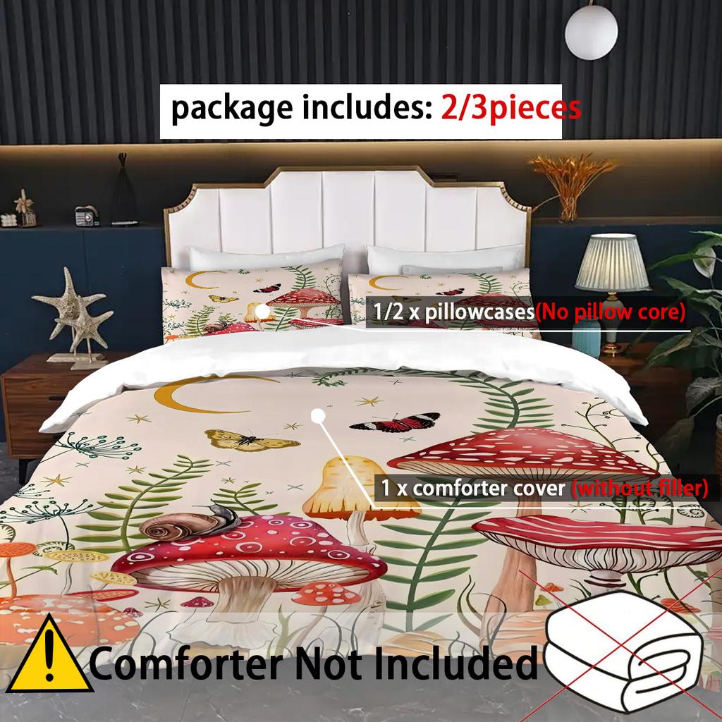 Forest Mushrooms 3D Printed Quilt Cover Set Leave Plant Soft Comfortable Bedding Cover Pillowcase Home Textiles Duvet Cover Sets