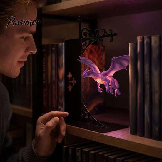 Akcesoria do domu w stylu smoczym Magiczna Pływająca Półka Lampka, Ciepłe Nocne Światło LED, Dekoracja Statua Magii Fantasy Wystrój Kącika do Czytania, Unikalne