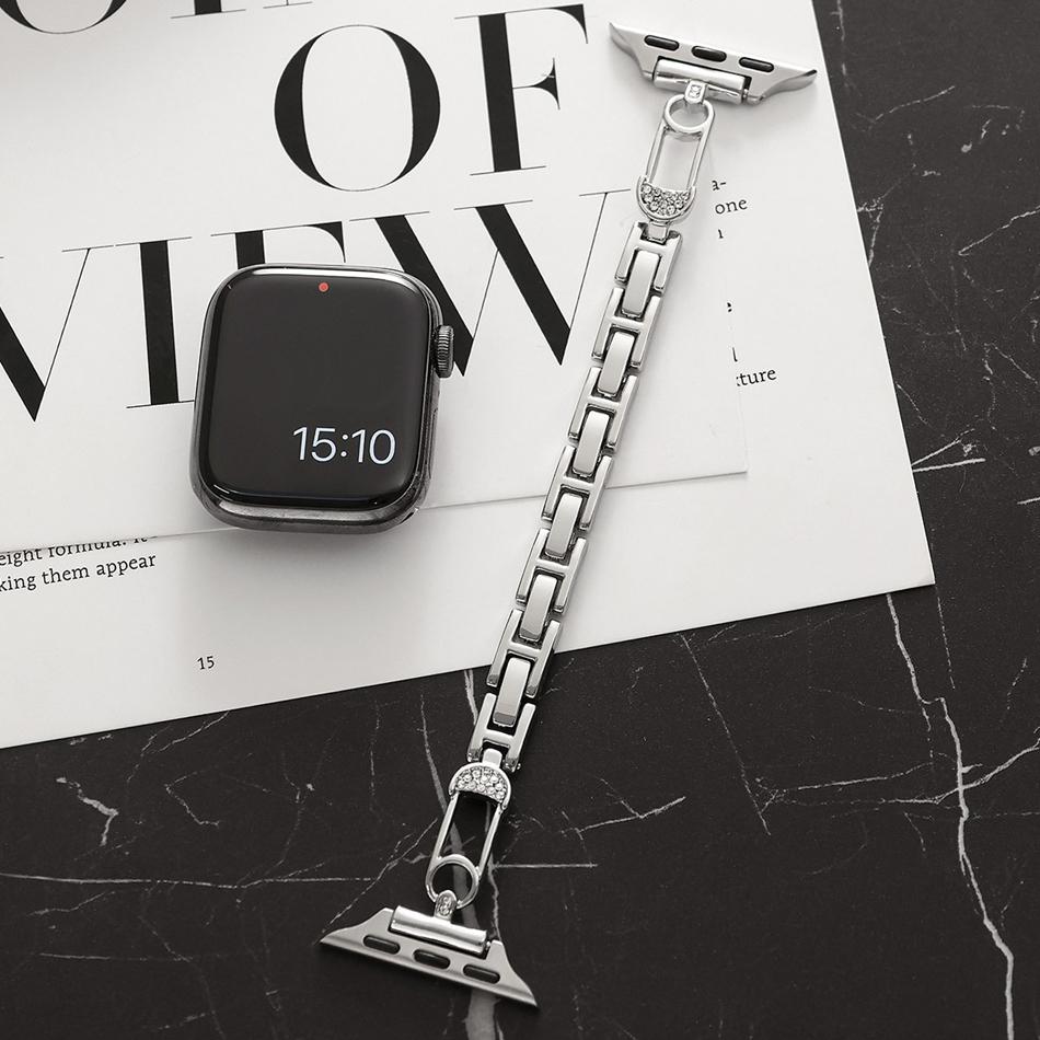 

Fashion Diamond Paperclip Strap For Apple Watch Series S11/10/9/8/7/6/5/SE/Ultra Watch Band For iWatch 49/46/45/44/42/41/40/38mm 38 40 41(S11 10)42MM