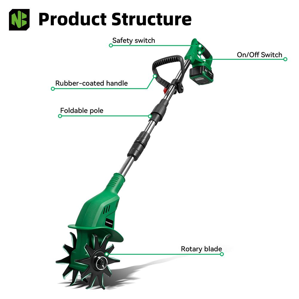 Newbeny 1600W 150MM Electric Rotary Tiller Cultivator Portable Grass Trimmer Soil Turning Lawn Mower Tool for Makita Battery Pin