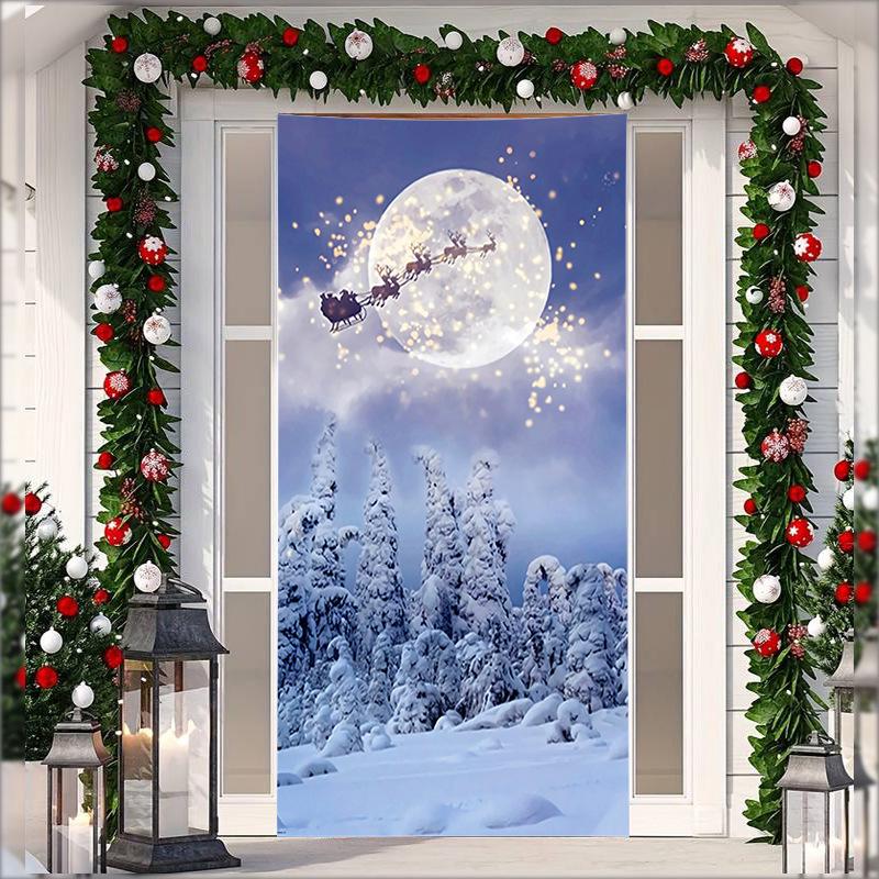 Stretch Fabric Christmas Door Tapestry - Santa Claus Gift Background for Holiday Parties