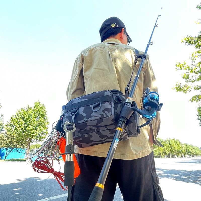 Compact Fishing Tackle Bag Waist Pack Shoulder Backpack Lure Rods Reels Lines Baits Waterproof Oxford Fabric